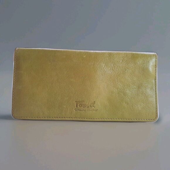 Vintage Fossil Green Leather Wallet Button/Zipper Closure Coin and Card Holder - Picture 1 of 7